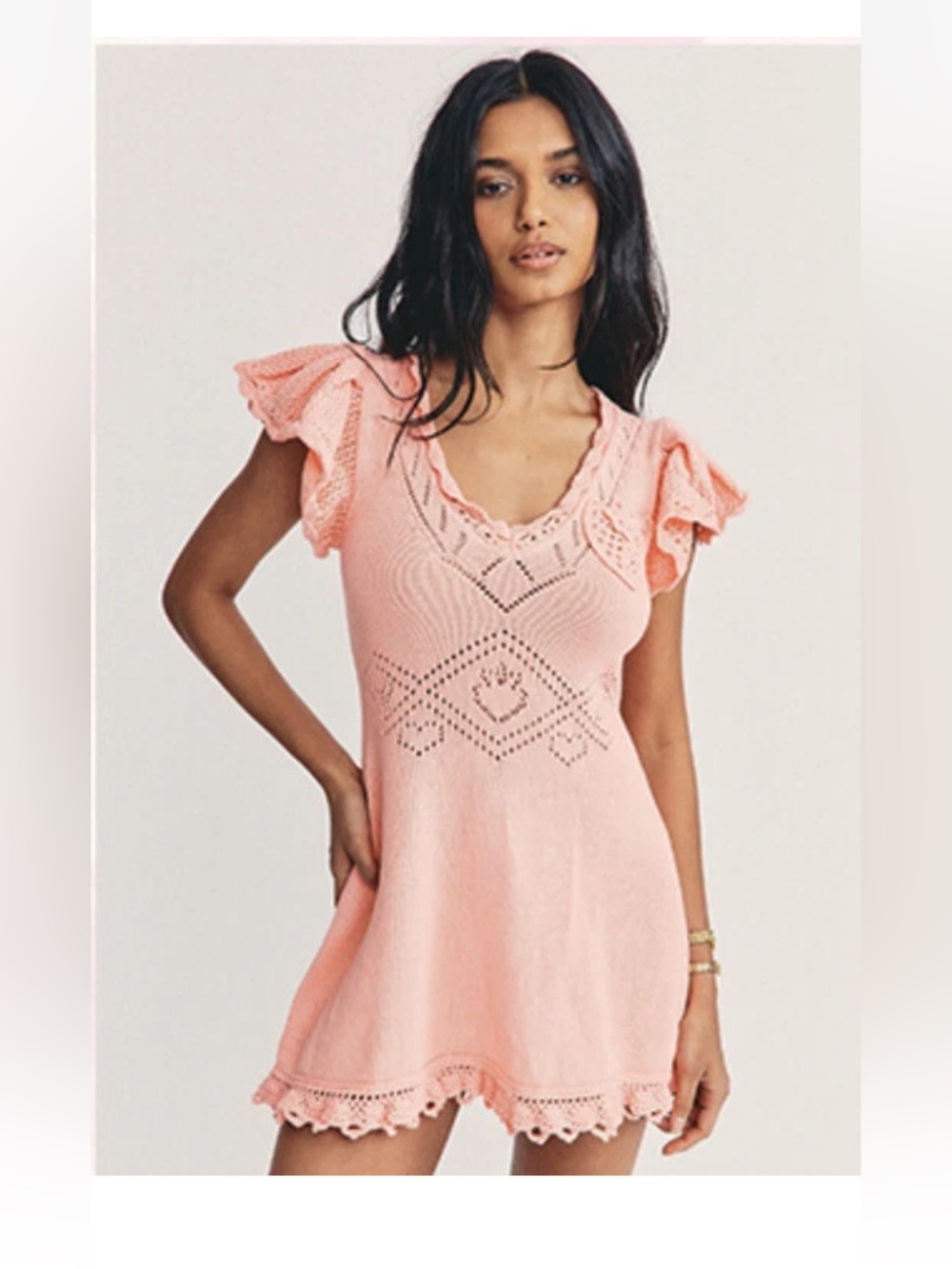 LoveShackFancy Fresno Crochet Knit Strawberry Peach Melba Mini Dress Size XS